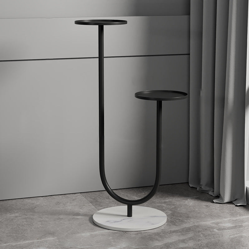 Contemporary Nordic Round Iron Stone Slab Display Rack 2-Tier For Living Room