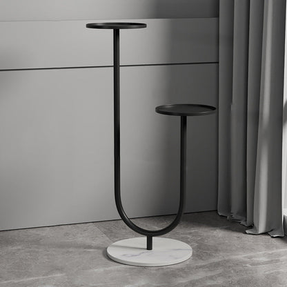 Contemporary Nordic Round Iron Stone Slab Display Rack 2-Tier For Living Room