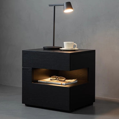 Modern Minimalist Square Rectangular Particle Board Nightstand 2-Tier For Bedroom