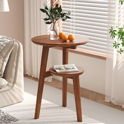 Modern Minimalist Round Nan Bamboo End Table 2-Tier For Living Room