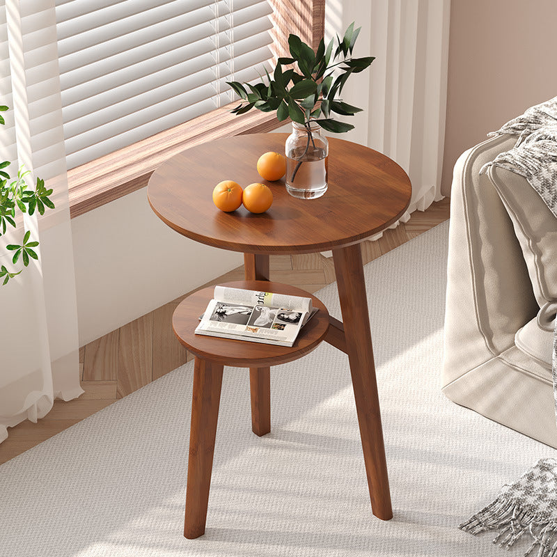 Modern Minimalist Round Nan Bamboo End Table 2-Tier For Living Room