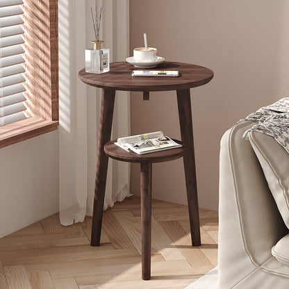 Modern Minimalist Round Nan Bamboo End Table 2-Tier For Living Room