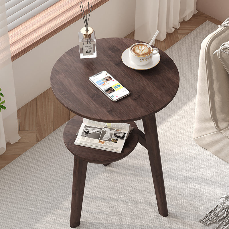 Modern Minimalist Round Nan Bamboo End Table 2-Tier For Living Room