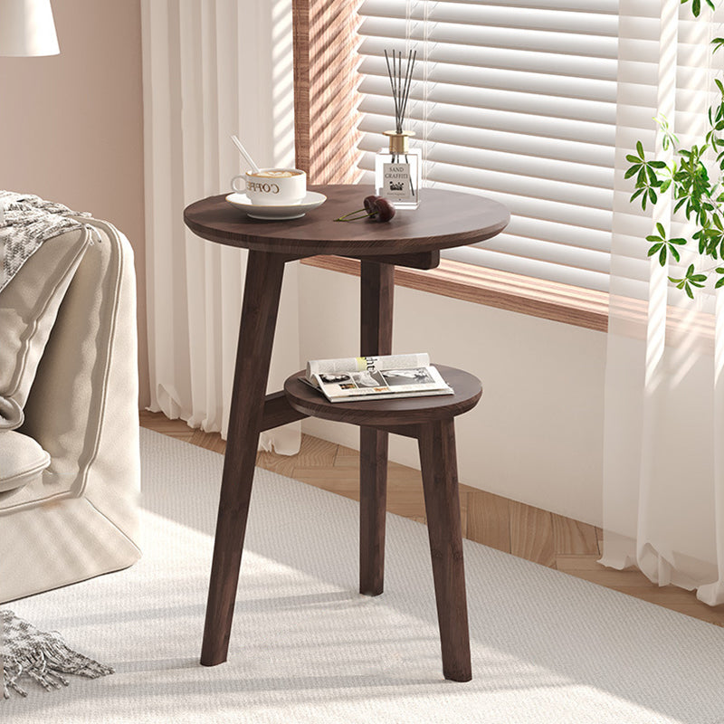 Modern Minimalist Round Nan Bamboo End Table 2-Tier For Living Room