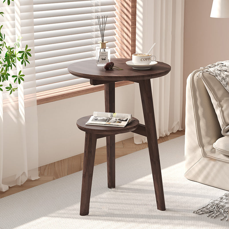 Modern Minimalist Round Nan Bamboo End Table 2-Tier For Living Room