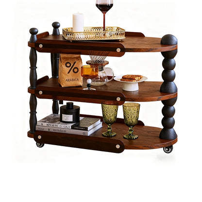 Contemporary Retro Ellipse Rubberwood Movable End Table 3-Tier For Living Room