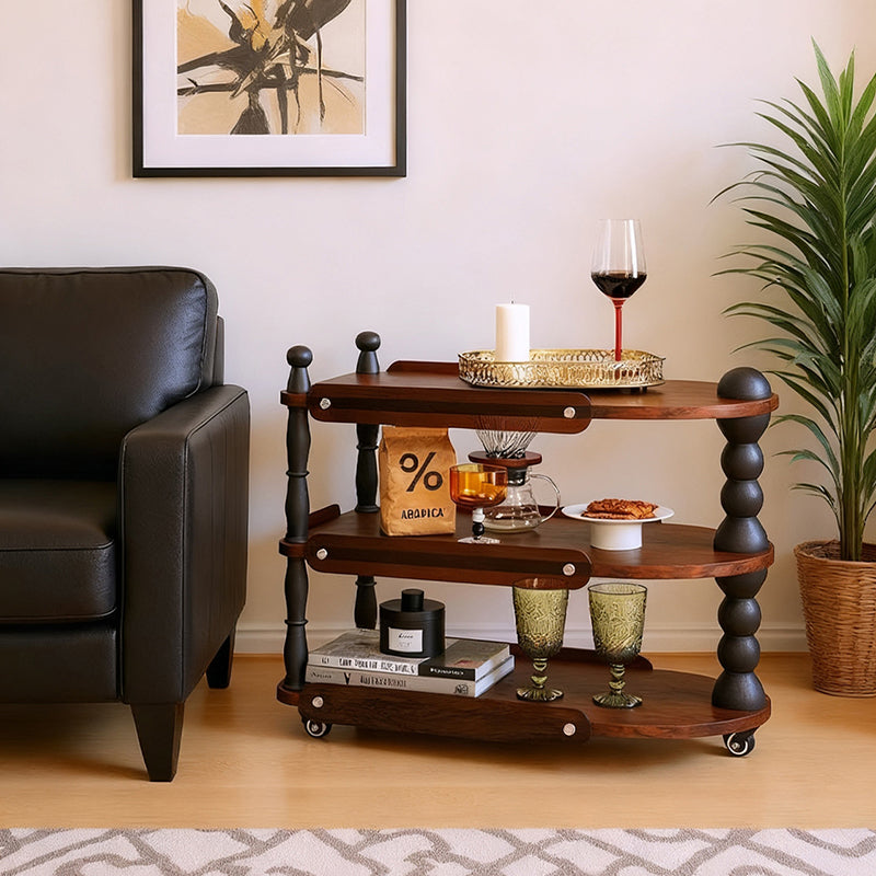 Contemporary Retro Ellipse Rubberwood Movable End Table 3-Tier For Living Room