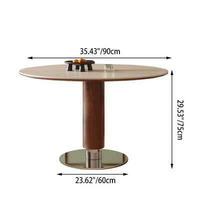 Contemporary Nordic Round Stone Slab Ash Wood Stainless Steel Dining Table For 4-8 Seats