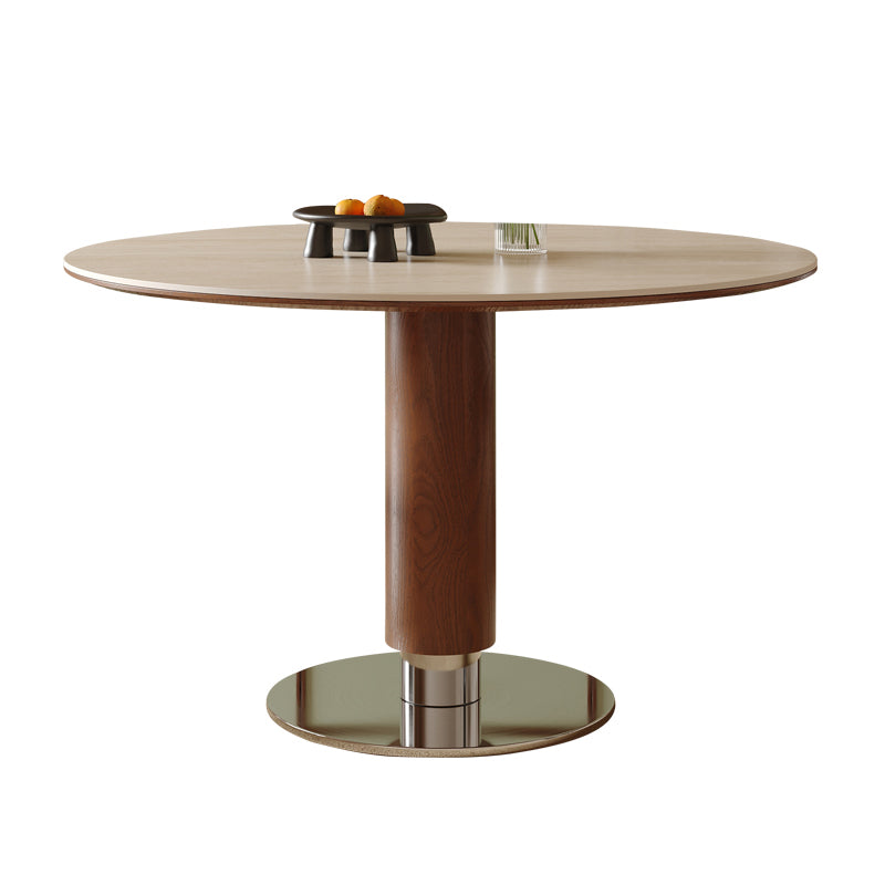 Contemporary Nordic Round Stone Slab Ash Wood Stainless Steel Dining Table For 4-8 Seats