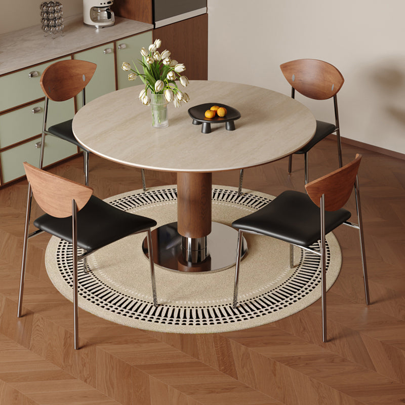 Contemporary Nordic Round Stone Slab Ash Wood Stainless Steel Dining Table For 4-8 Seats