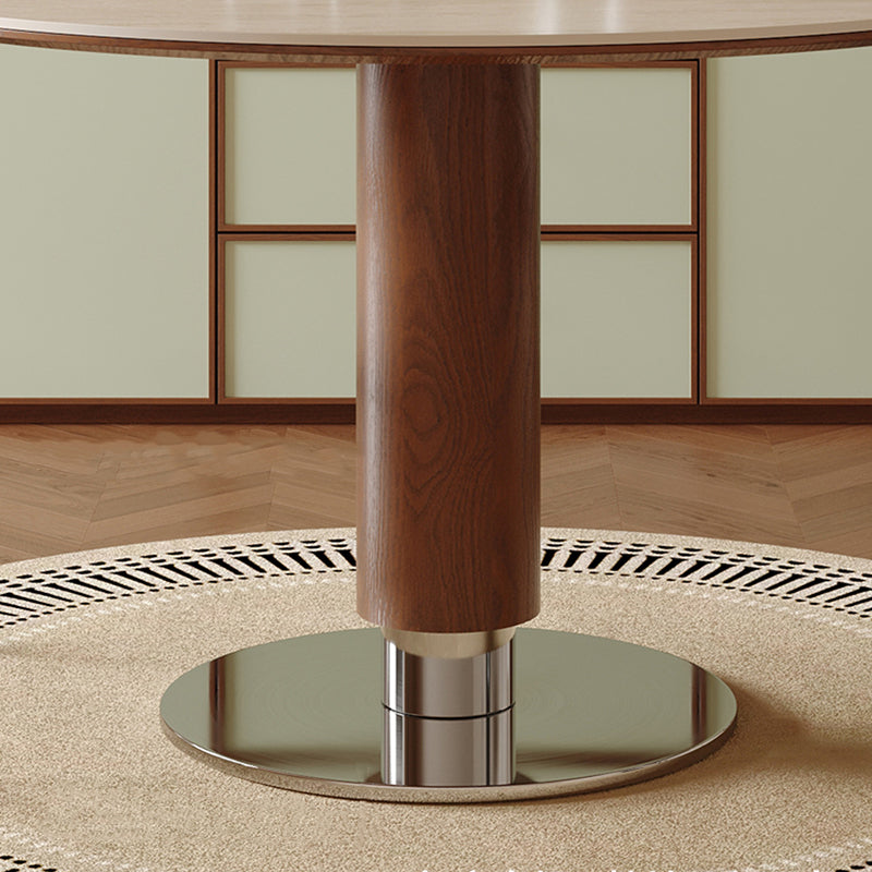 Contemporary Nordic Round Stone Slab Ash Wood Stainless Steel Dining Table For 4-8 Seats