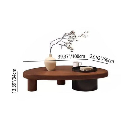 Contemporary Retro Ellipse Pine Wood Iron Hidden Storage Coffee Table 1-Cabinet For Living Room