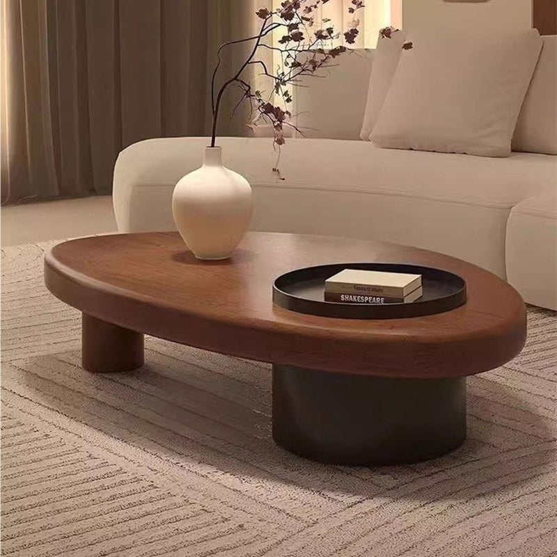 Contemporary Retro Ellipse Pine Wood Iron Hidden Storage Coffee Table 1-Cabinet For Living Room