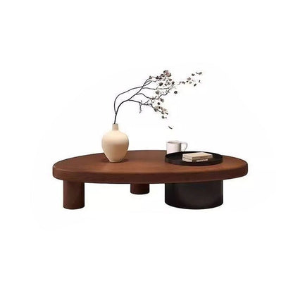 Contemporary Retro Ellipse Pine Wood Iron Hidden Storage Coffee Table 1-Cabinet For Living Room