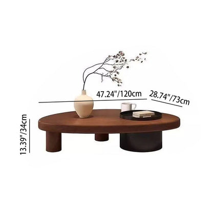 Contemporary Retro Ellipse Pine Wood Iron Hidden Storage Coffee Table 1-Cabinet For Living Room
