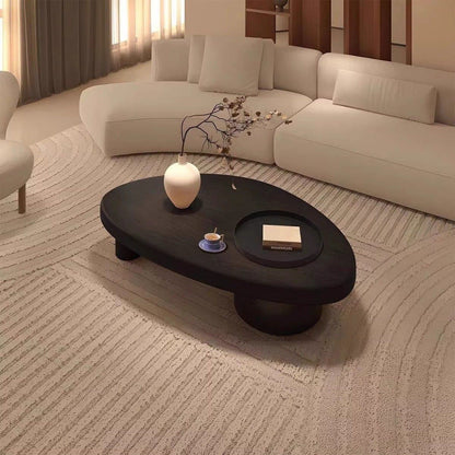 Contemporary Retro Ellipse Pine Wood Iron Hidden Storage Coffee Table 1-Cabinet For Living Room
