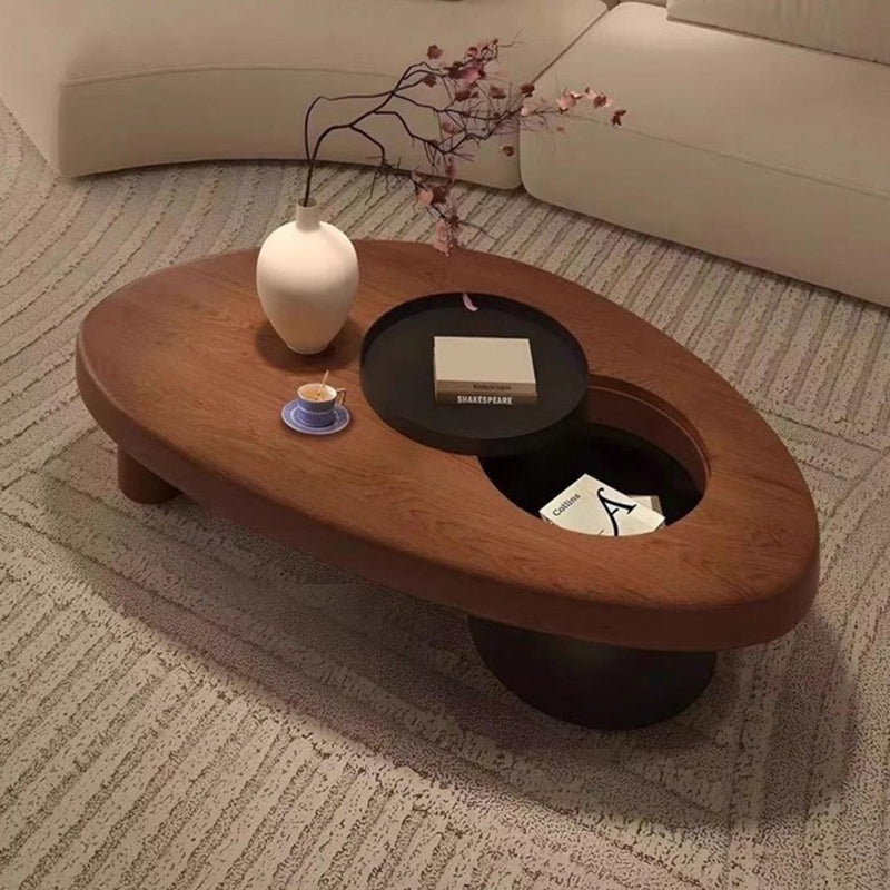 Contemporary Retro Ellipse Pine Wood Iron Hidden Storage Coffee Table 1-Cabinet For Living Room