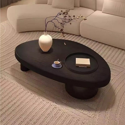 Contemporary Retro Ellipse Pine Wood Iron Hidden Storage Coffee Table 1-Cabinet For Living Room
