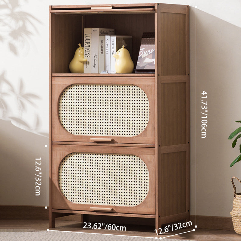 Contemporary Retro Rectangular Nan Bamboo Plastic Rattan Weaving Storage Cabinet 3/4/5-Tier For Living Room