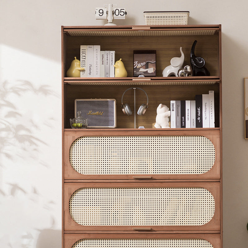 Contemporary Retro Rectangular Nan Bamboo Plastic Rattan Weaving Storage Cabinet 3/4/5-Tier For Living Room