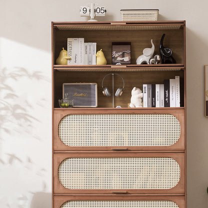 Contemporary Retro Rectangular Nan Bamboo Plastic Rattan Weaving Storage Cabinet 3/4/5-Tier For Living Room