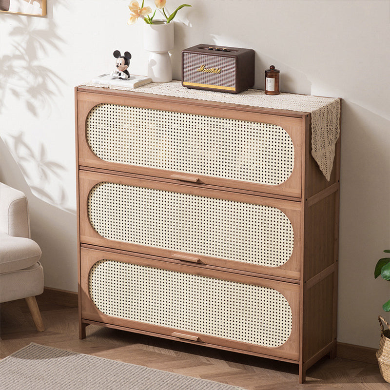 Contemporary Retro Rectangular Nan Bamboo Plastic Rattan Weaving Storage Cabinet 3/4/5-Tier For Living Room