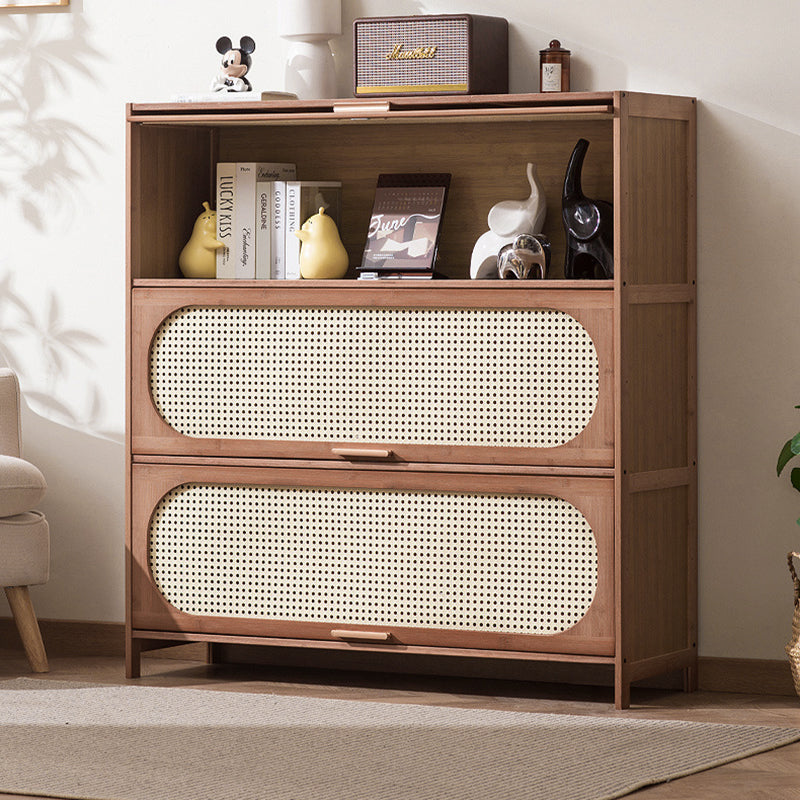 Contemporary Retro Rectangular Nan Bamboo Plastic Rattan Weaving Storage Cabinet 3/4/5-Tier For Living Room