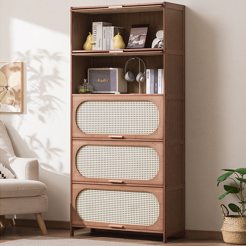 Contemporary Retro Rectangular Nan Bamboo Plastic Rattan Weaving Storage Cabinet 3/4/5-Tier For Living Room