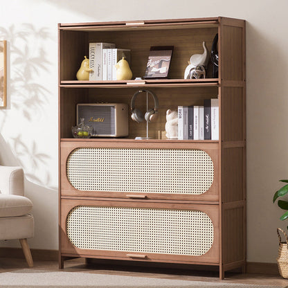 Contemporary Retro Rectangular Nan Bamboo Plastic Rattan Weaving Storage Cabinet 3/4/5-Tier For Living Room