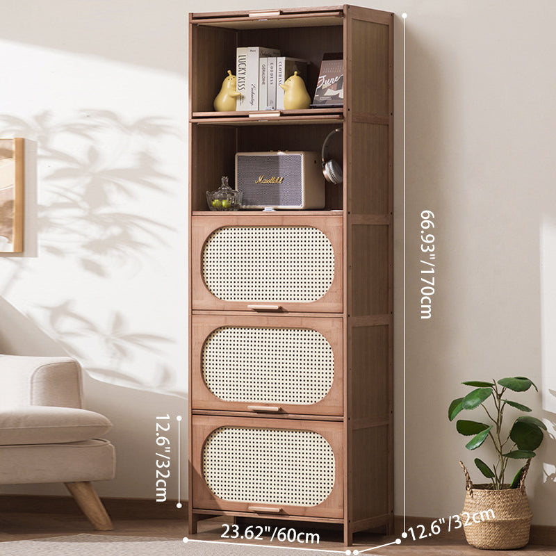 Contemporary Retro Rectangular Nan Bamboo Plastic Rattan Weaving Storage Cabinet 3/4/5-Tier For Living Room