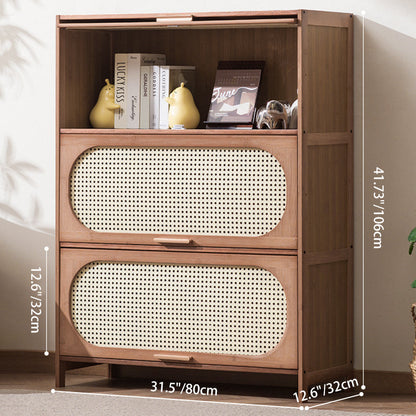 Contemporary Retro Rectangular Nan Bamboo Plastic Rattan Weaving Storage Cabinet 3/4/5-Tier For Living Room