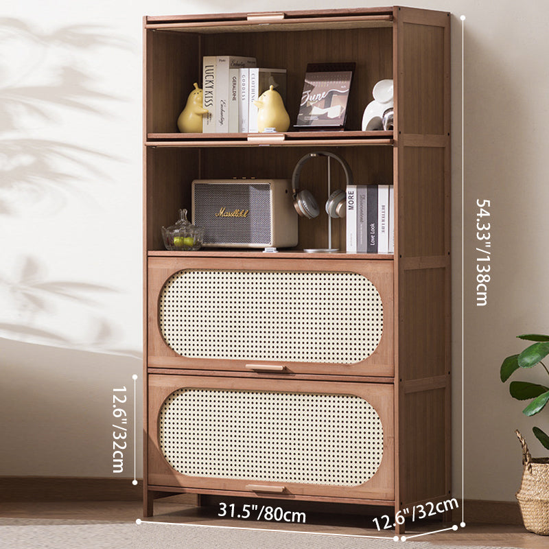 Contemporary Retro Rectangular Nan Bamboo Plastic Rattan Weaving Storage Cabinet 3/4/5-Tier For Living Room