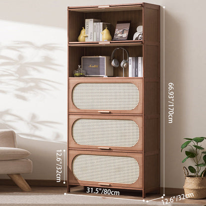 Contemporary Retro Rectangular Nan Bamboo Plastic Rattan Weaving Storage Cabinet 3/4/5-Tier For Living Room