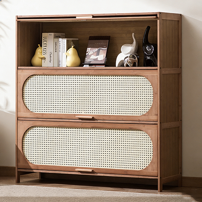 Contemporary Retro Rectangular Nan Bamboo Plastic Rattan Weaving Storage Cabinet 3/4/5-Tier For Living Room