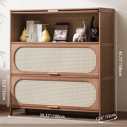 Contemporary Retro Rectangular Nan Bamboo Plastic Rattan Weaving Storage Cabinet 3/4/5-Tier For Living Room
