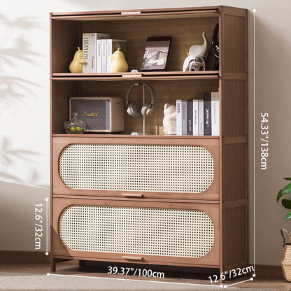 Contemporary Retro Rectangular Nan Bamboo Plastic Rattan Weaving Storage Cabinet 3/4/5-Tier For Living Room