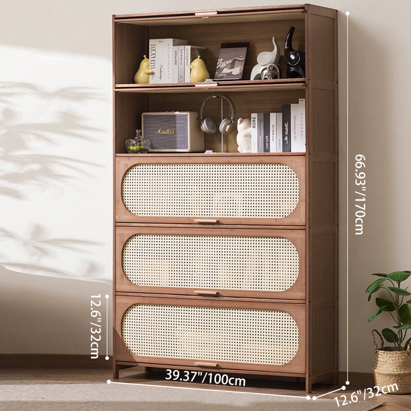 Contemporary Retro Rectangular Nan Bamboo Plastic Rattan Weaving Storage Cabinet 3/4/5-Tier For Living Room
