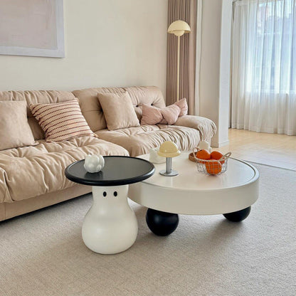 Contemporary Creative Round MDF Pine Wood Carbon Steel Coffee Table 1-Drawer For Living Room