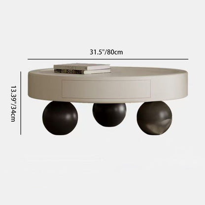 Contemporary Creative Round MDF Pine Wood Carbon Steel Coffee Table 1-Drawer For Living Room