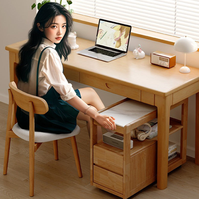Modern Minimalist Rectangular Stone Slab Rubberwood Movable End Table 3-Tier For Living Room