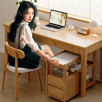 Modern Minimalist Rectangular Stone Slab Rubberwood Movable End Table 3-Tier For Living Room