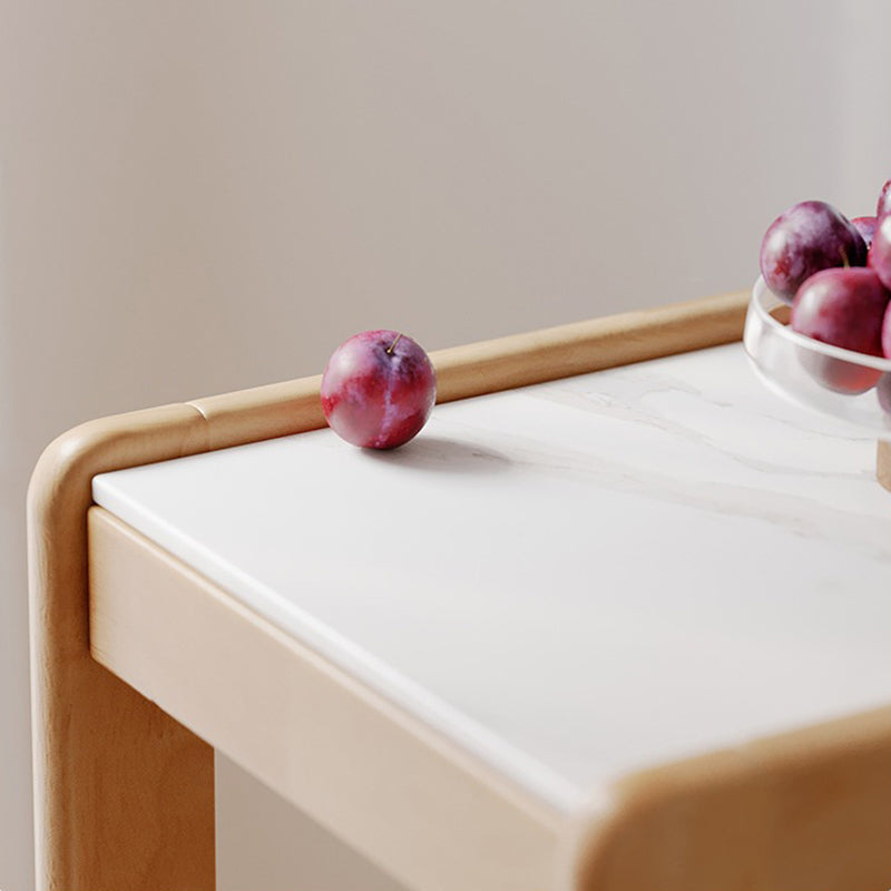 Modern Minimalist Rectangular Stone Slab Rubberwood Movable End Table 3-Tier For Living Room