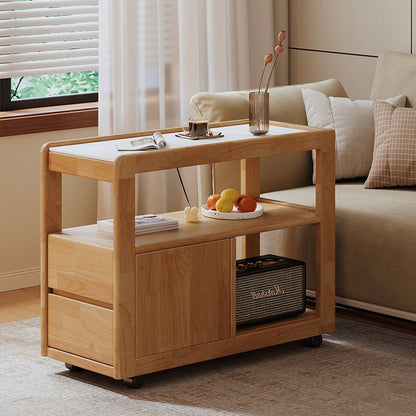 Modern Minimalist Rectangular Stone Slab Rubberwood Movable End Table 3-Tier For Living Room