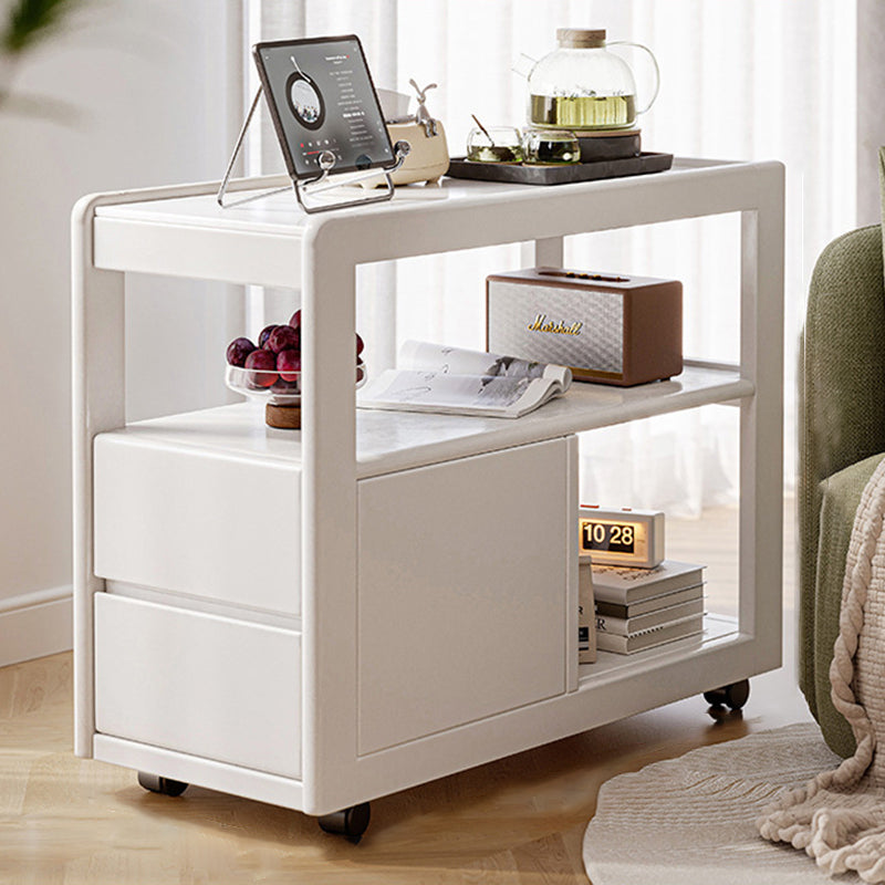 Modern Minimalist Rectangular Stone Slab Rubberwood Movable End Table 3-Tier For Living Room