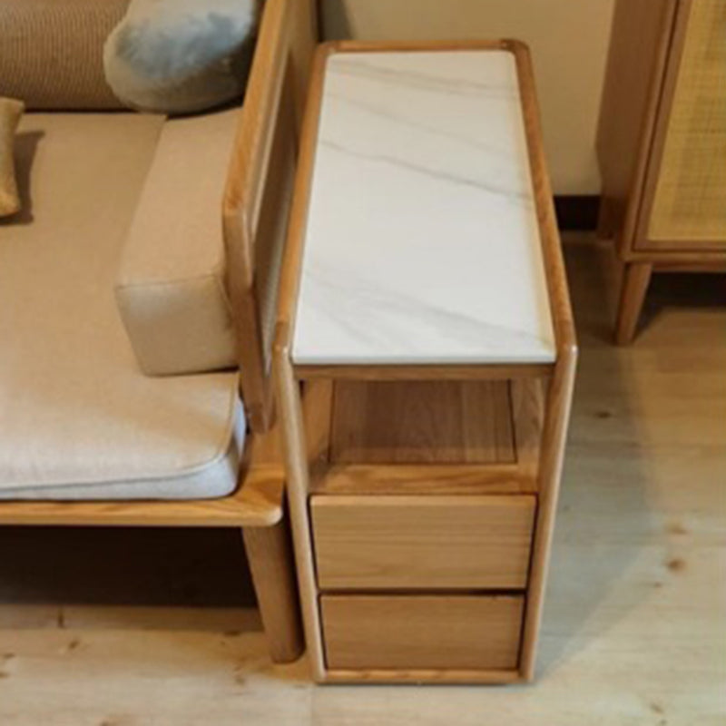 Modern Minimalist Rectangular Stone Slab Rubberwood Movable End Table 3-Tier For Living Room