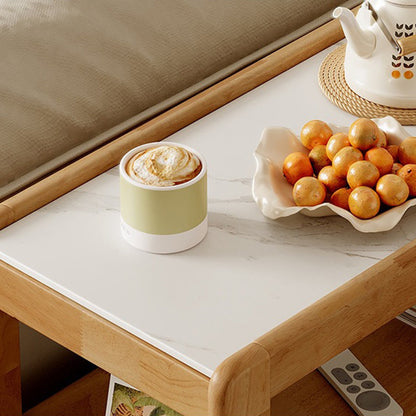 Modern Minimalist Rectangular Stone Slab Rubberwood Movable End Table 3-Tier For Living Room