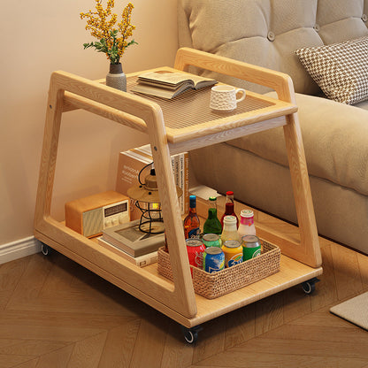 Modern Minimalist Rectangular Glass Rubberwood Movable End Table 2-Tier For Living Room