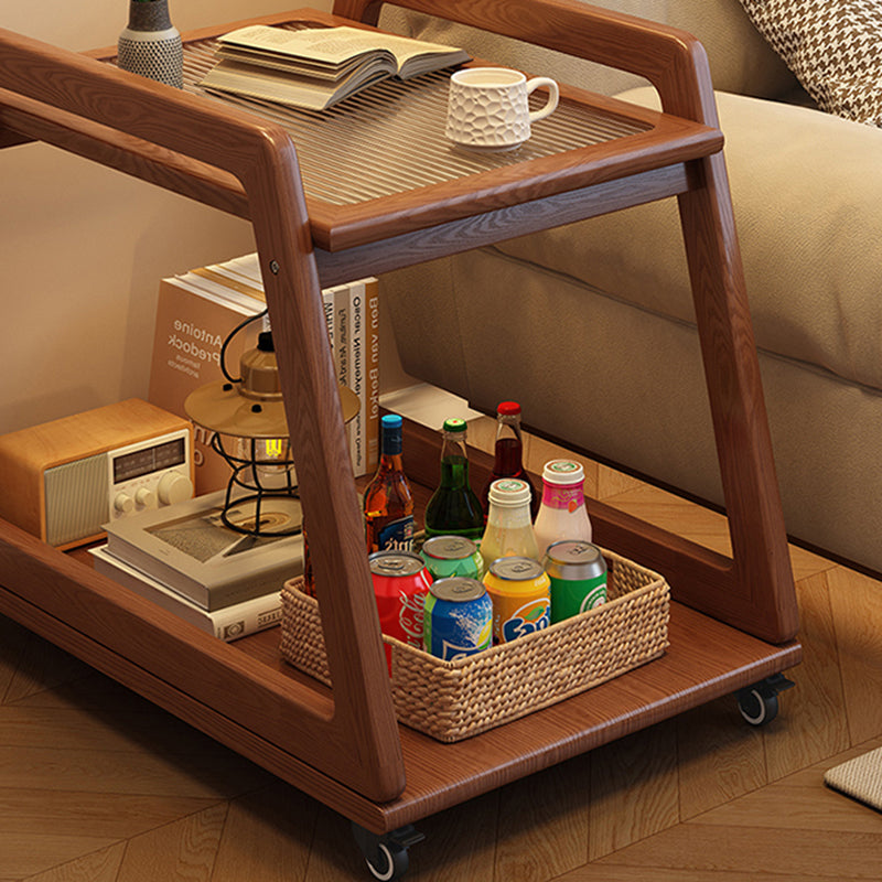 Modern Minimalist Rectangular Glass Rubberwood Movable End Table 2-Tier For Living Room