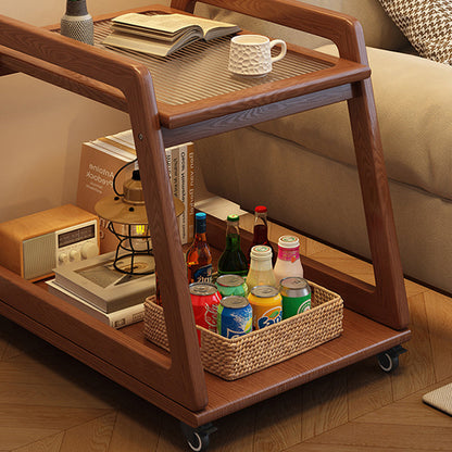 Modern Minimalist Rectangular Glass Rubberwood Movable End Table 2-Tier For Living Room