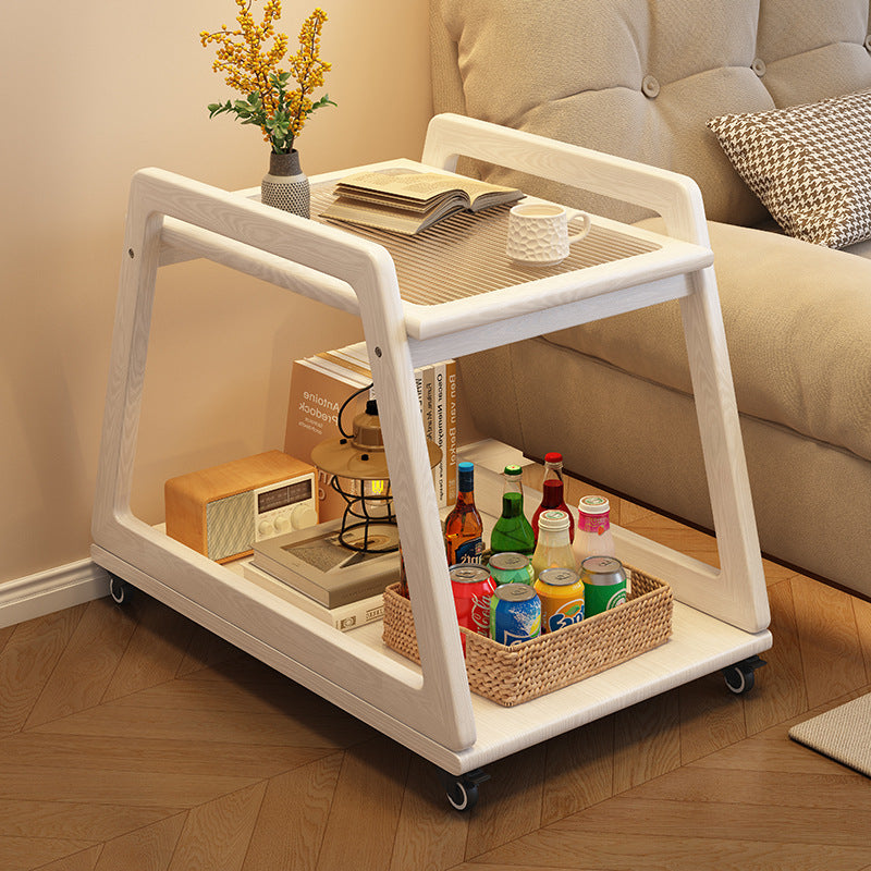 Modern Minimalist Rectangular Glass Rubberwood Movable End Table 2-Tier For Living Room